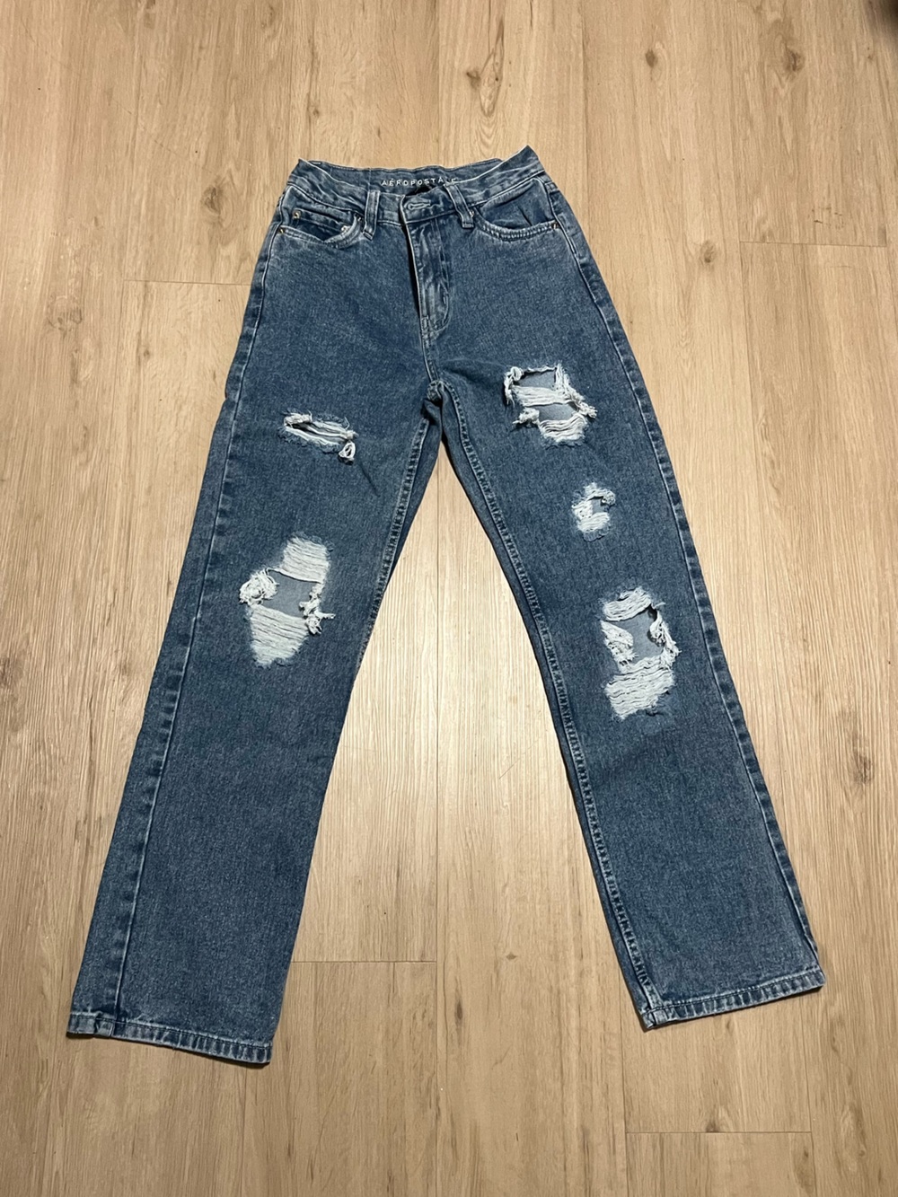 Aeropostale Women’s Ripped Blue Straight Jeans